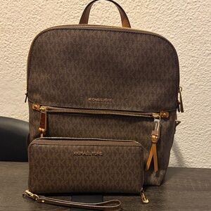 Michael Kors Dark Brown Backpack and Wallet